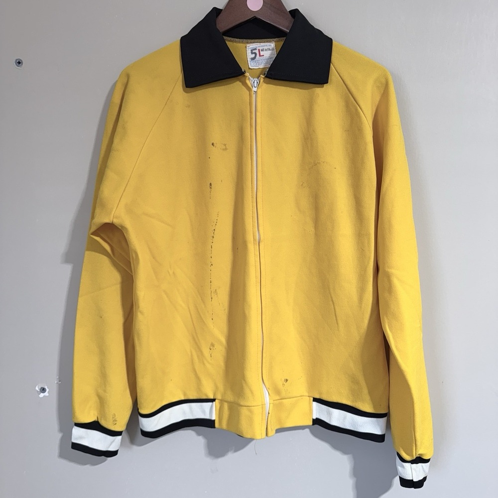 Vintage 60s Champion Track Jacket Mens L Yellow Lebanon Embroidered Nylon Zip